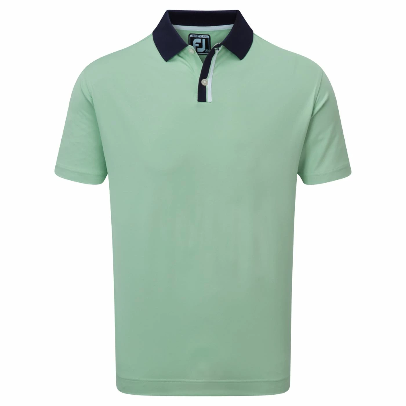 FootJoy Solid With Stripe Placket Pique Polo In Green / Navy - Image 2