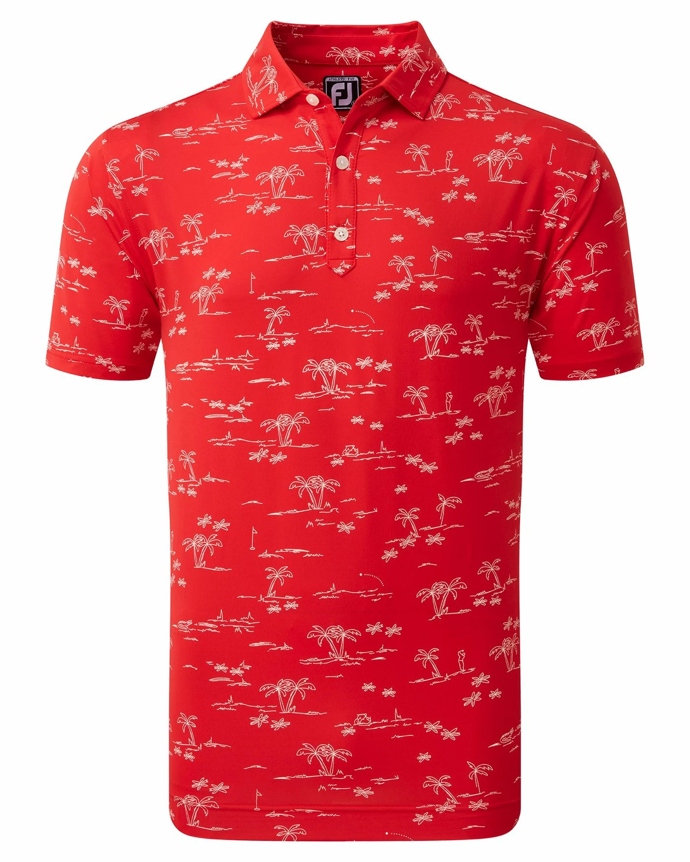 FootJoy Tropic Print Lisle Pique Golf Polo SS23 In Red / White - Image 3