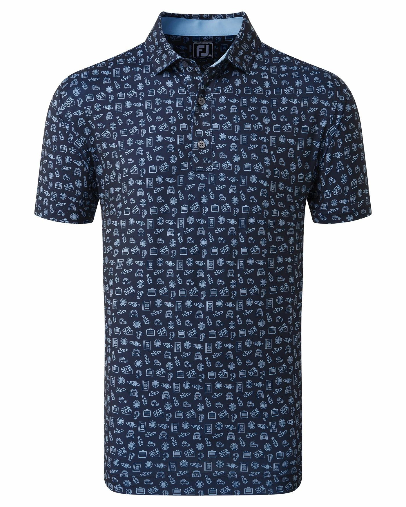 FootJoy Travel Print Lisle Pique Golf Polo SS23 In White / Twilight - Image 2