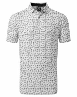 FootJoy Travel Print Lisle Pique Golf Polo SS23 In White / Twilight