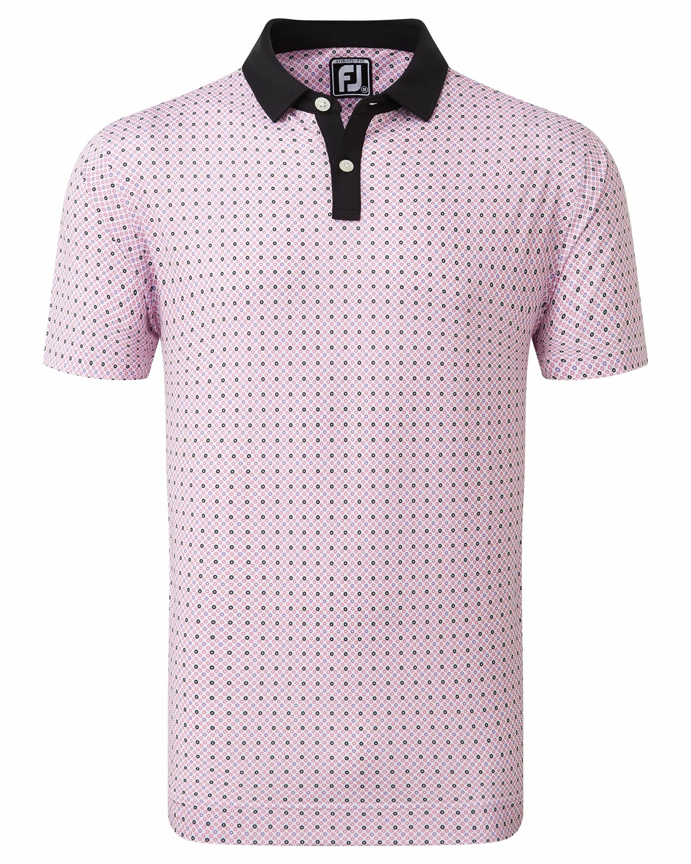 FootJoy Circle Print Pique Golf Polo SS23 In Black / Orchid / Violet / White