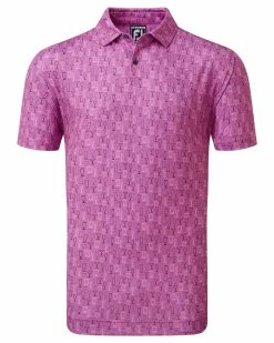 FootJoy Glass Print Lisle Pique Golf Polo SS23 In Orchid