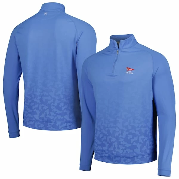 Men's 2023 U.S. Open Peter Millar Light Blue Perth Dip-Dye Camo Performance Raglan Quarter-Zip Jacket