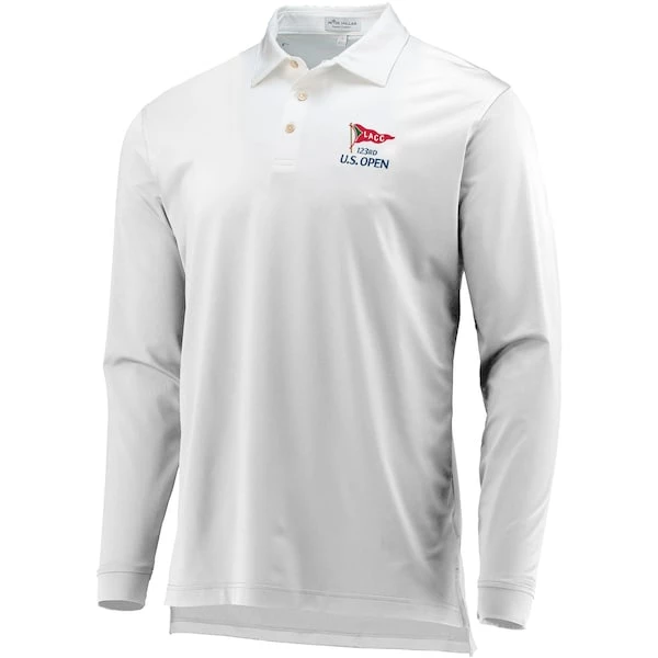 Men's 2023 U.S. Open Peter Millar White Solid Performance Jersey Long Sleeve Polo - Image 3