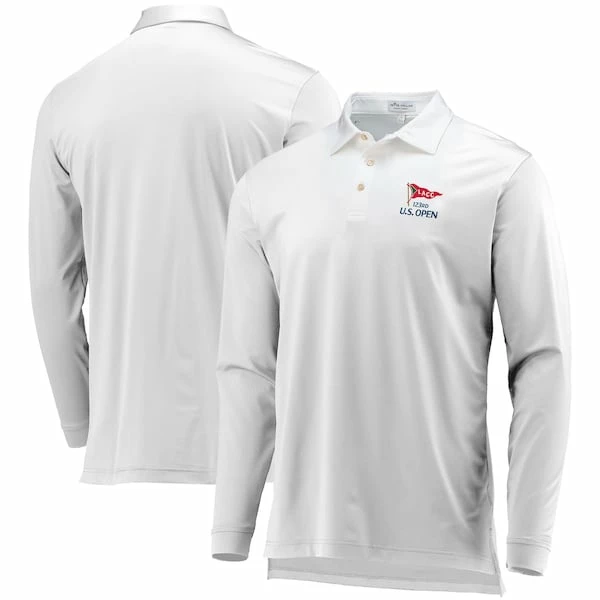 Men's 2023 U.S. Open Peter Millar White Solid Performance Jersey Long Sleeve Polo