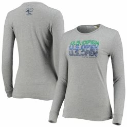 Women's 2021 U.S. Open Collection Heathered Gray Ombre Wordmark Long Sleeve T-Shirt