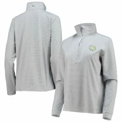 Women's 2022 U.S. Open Vineyard Vines Heather Gray Striped Sankaty Shep Shirt Half-Zip Top