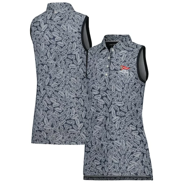 Women's 2023 U.S. Open Peter Millar Black Banded Button Sleeveless Polo - Image 2