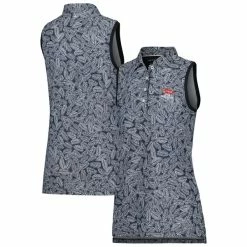 Women's 2023 U.S. Open Peter Millar Black Banded Button Sleeveless Polo