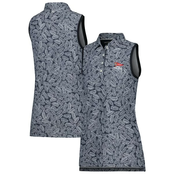 Women's 2023 U.S. Open Peter Millar Black Banded Button Sleeveless Polo