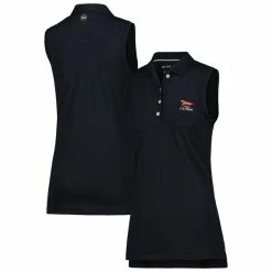 Women's 2023 U.S. Open Peter Millar Black Banded Sport Mesh Button Sleeveless Polo